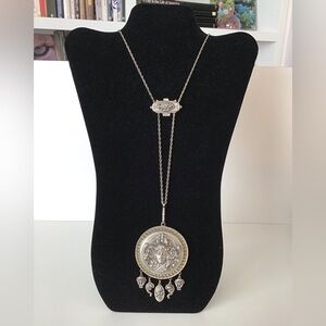 Vintage GOLDETTE Silver-tone Medallion Necklace.  Unique!